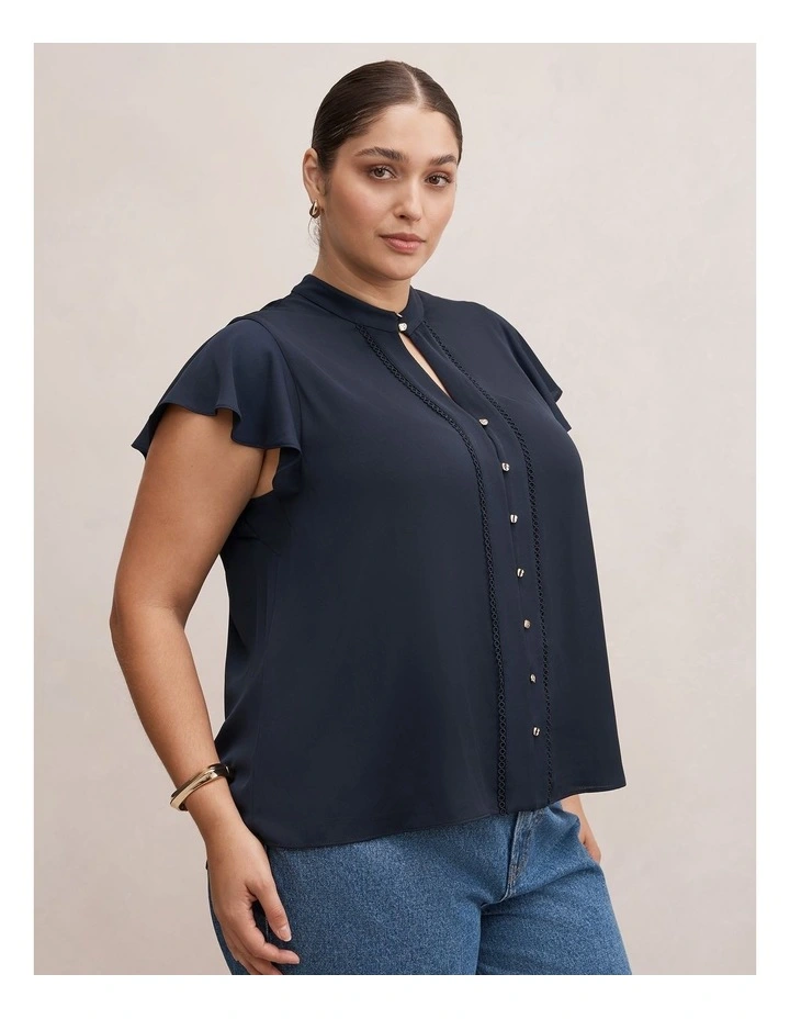 Jennie Flutter Sleeves Blouse in Navy image 3