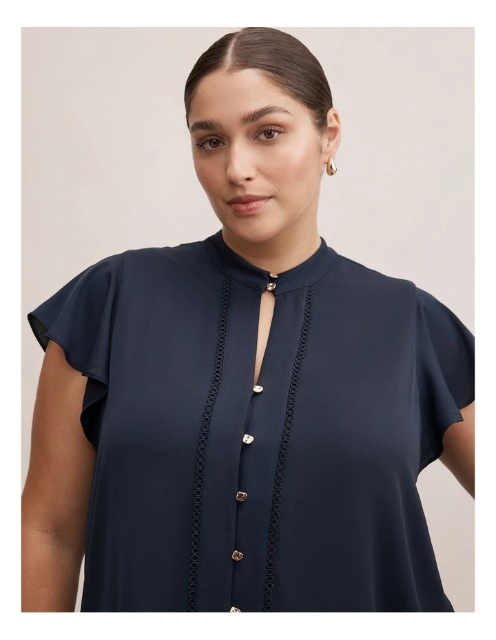 Jennie Flutter Sleeves Blouse in Navy image 4