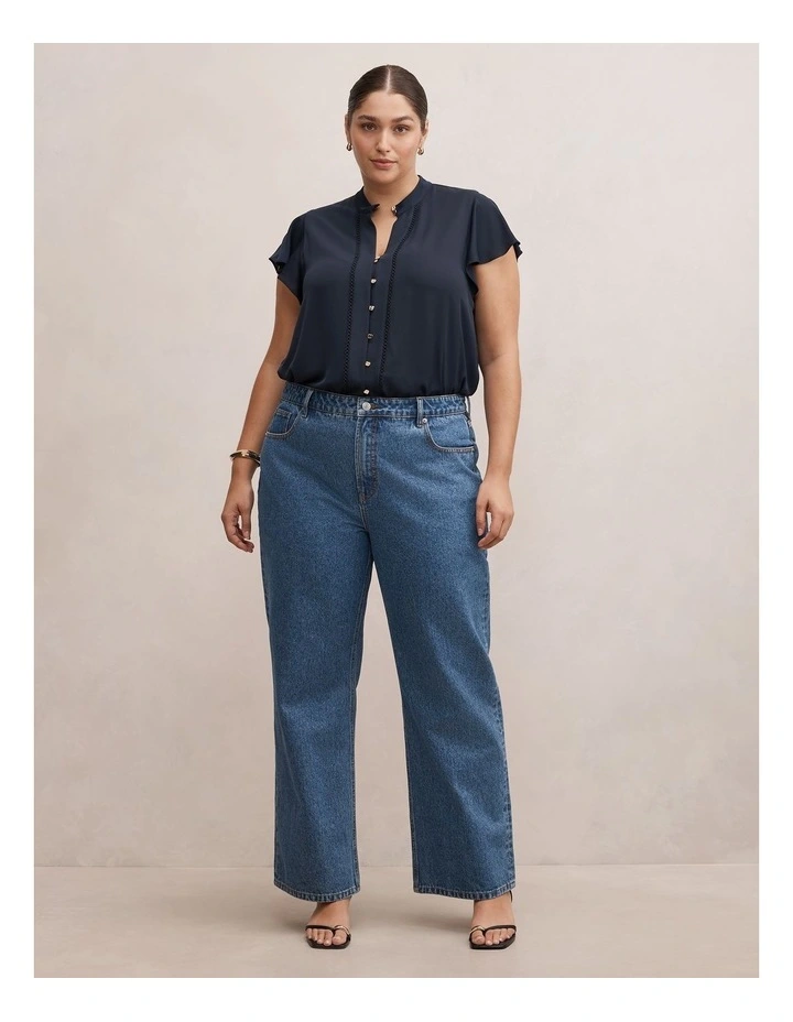 Jennie Flutter Sleeves Blouse in Navy image 5