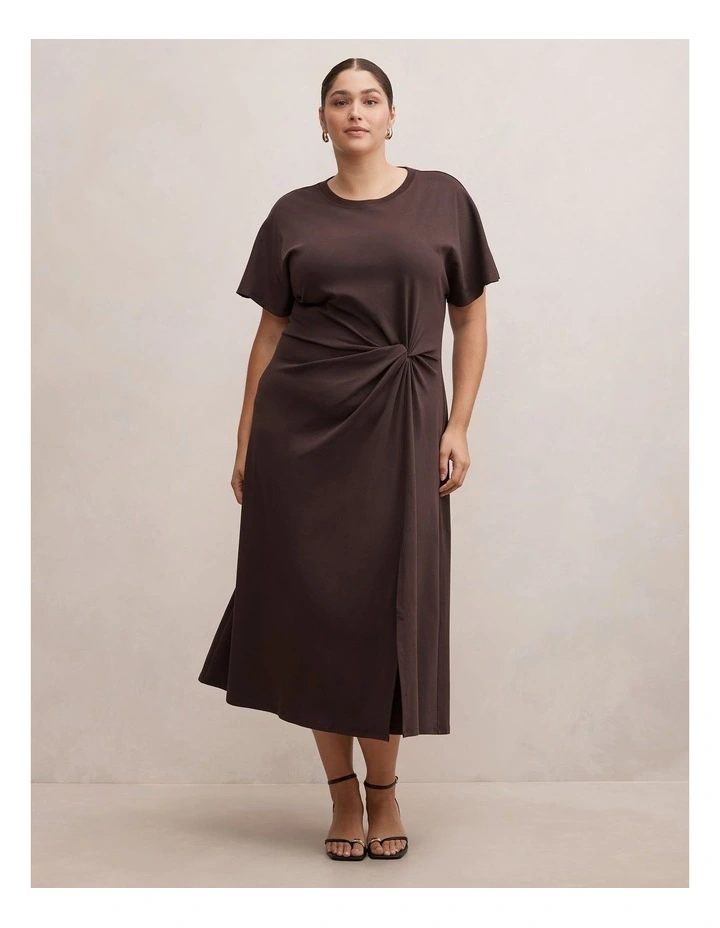 Rose T-shirt Twist Midi Dress in Chocolate image 1