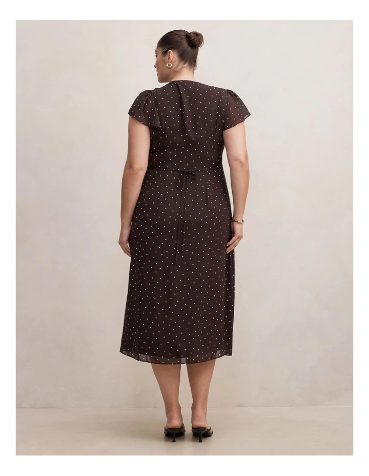 Ardelia Flutter Sleeves Midi Dress in Brown image 2