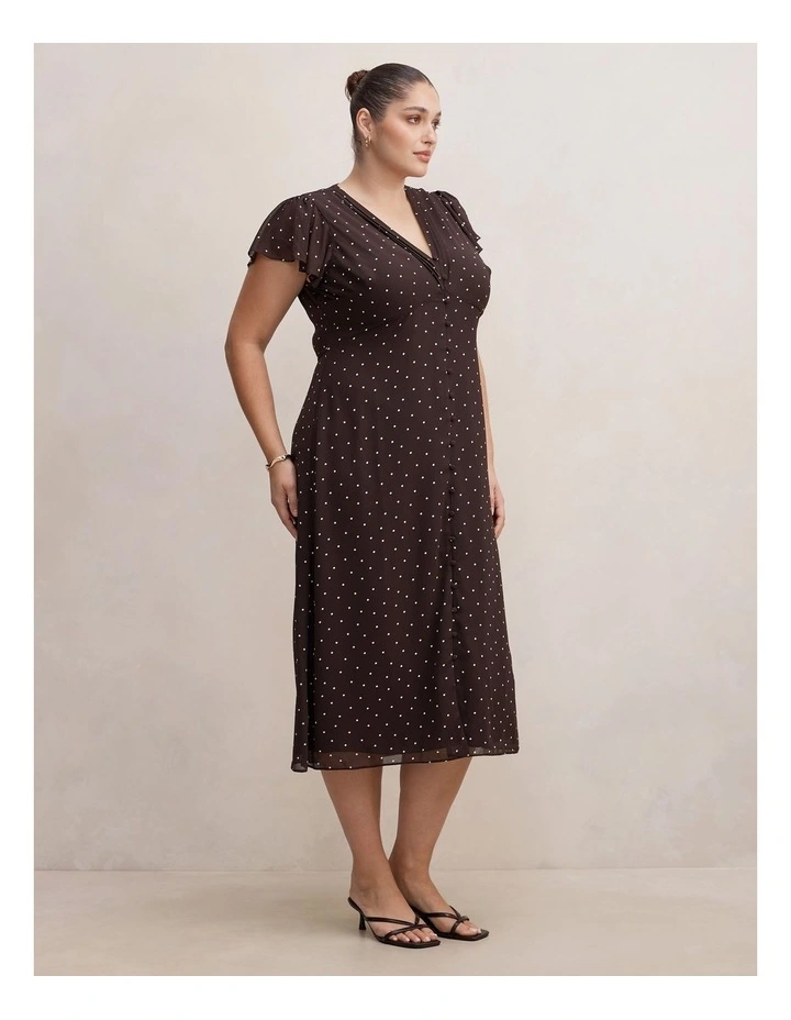 Ardelia Flutter Sleeves Midi Dress in Brown image 3