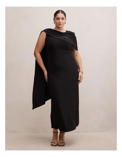 Kosa Cape Scarf Maxi Dress in Black