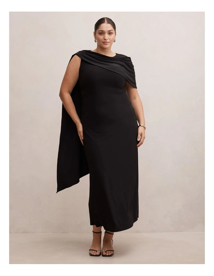 Kosa Cape Scarf Maxi Dress in Black image 1