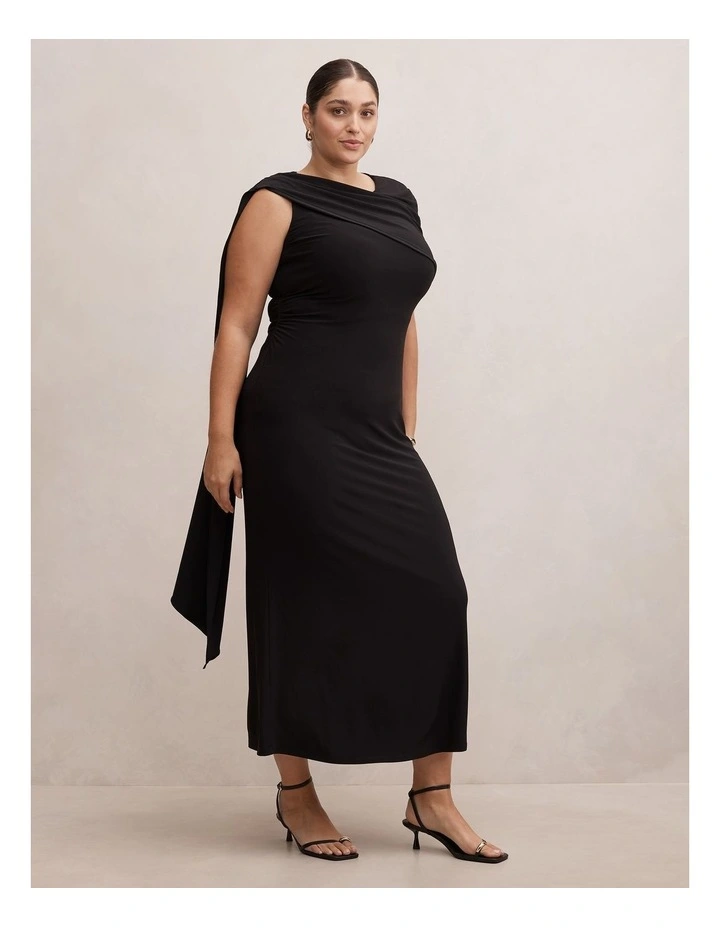 Kosa Cape Scarf Maxi Dress in Black image 3
