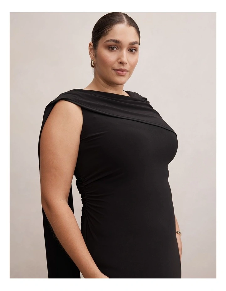 Kosa Cape Scarf Maxi Dress in Black image 4