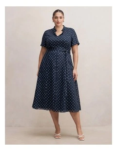 Therese Short Sleeves Midi Dress in Blue