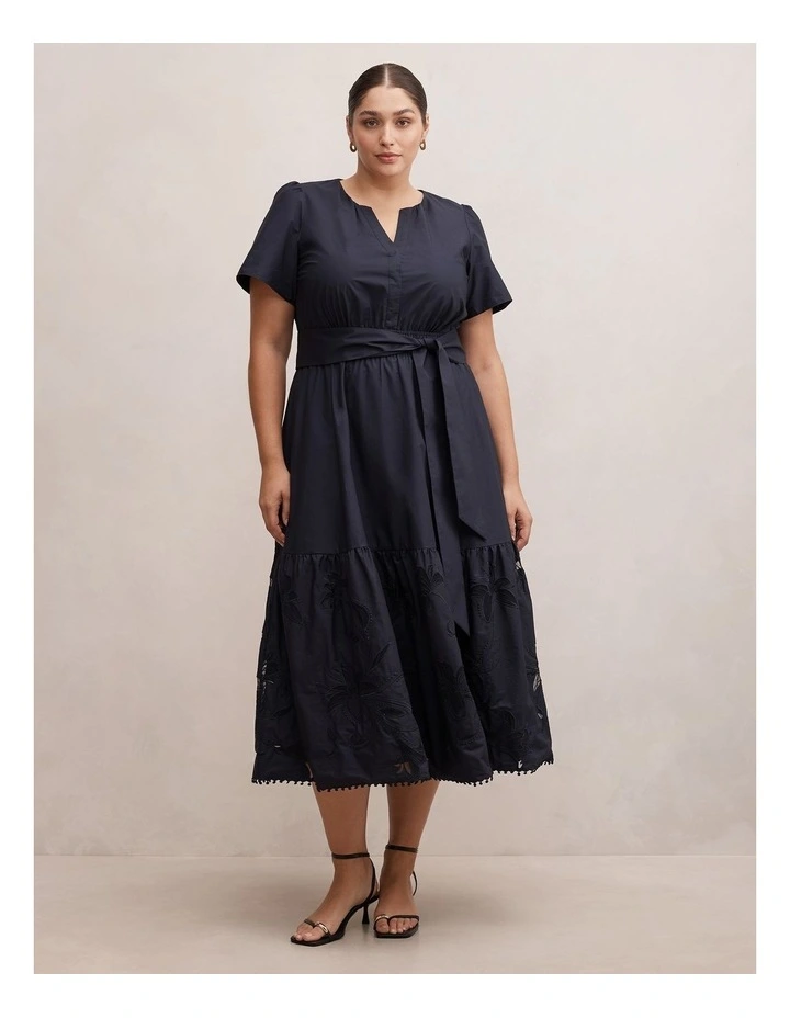 Matilda Embroidered Midi Dress in Navy image 1