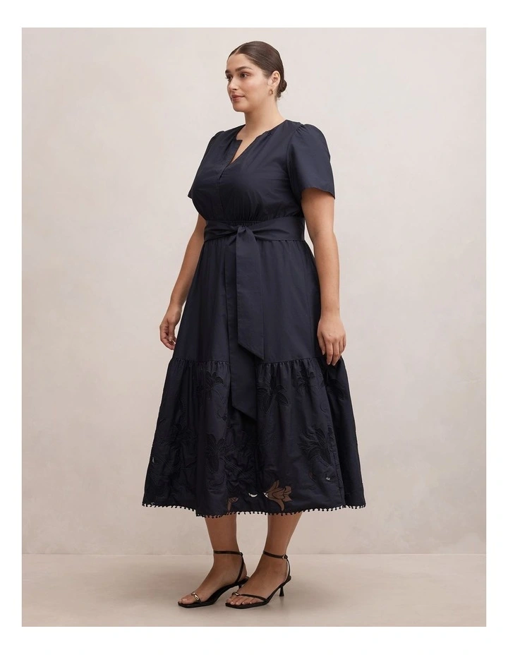 Matilda Embroidered Midi Dress in Navy image 3
