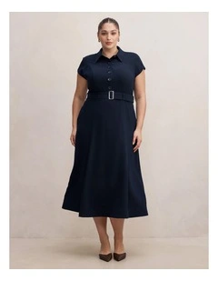Elora Crepe Shirt Dress in Blue