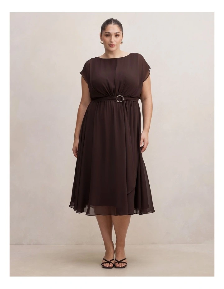 Jane Sheer Draped Midi Dress in Brown image 1