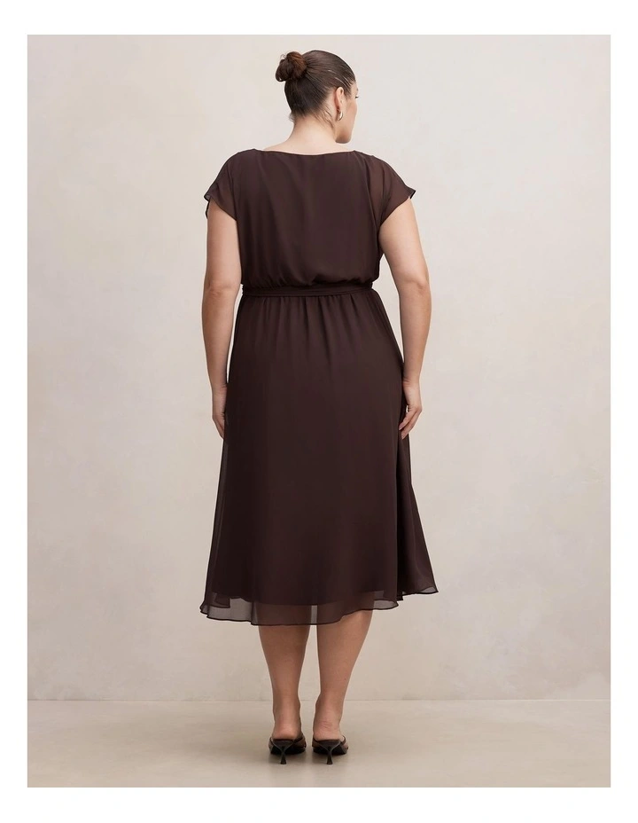 Jane Sheer Draped Midi Dress in Brown image 2