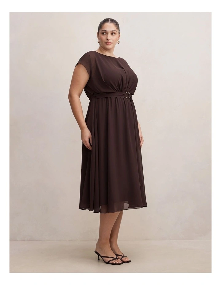 Jane Sheer Draped Midi Dress in Brown image 3
