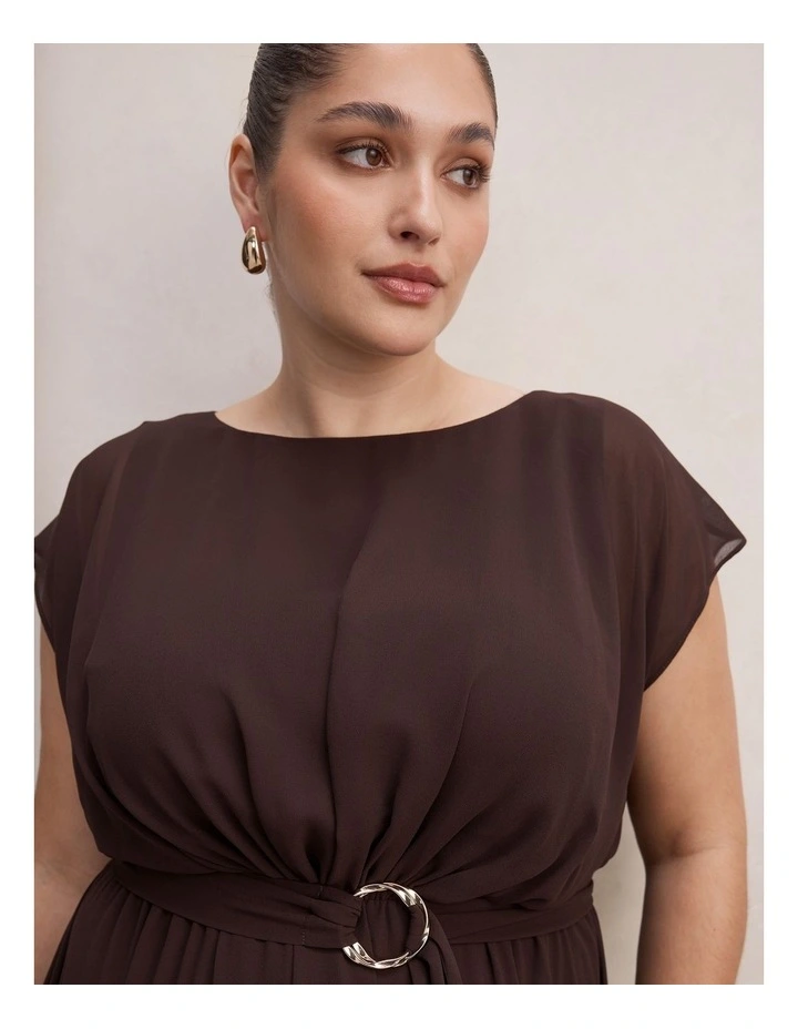 Jane Sheer Draped Midi Dress in Brown image 4