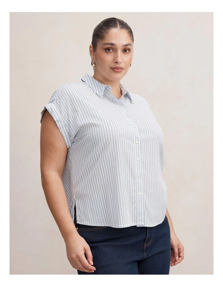 Tia Collar Button Shirt in Blue image 3