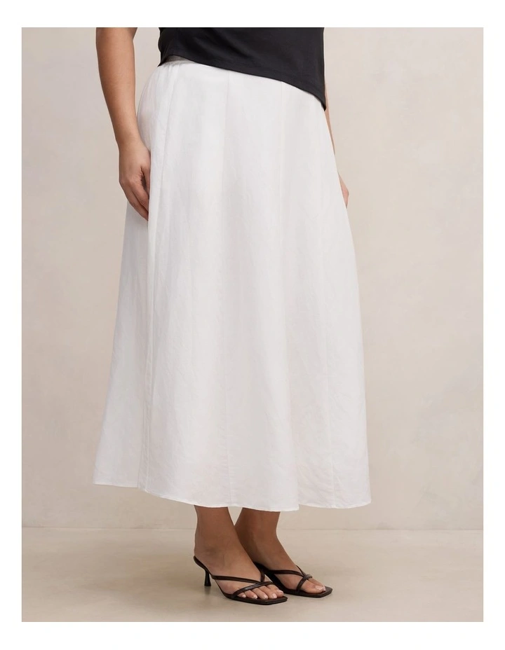 Georgina Linen Blend Midi Skirt in White image 3