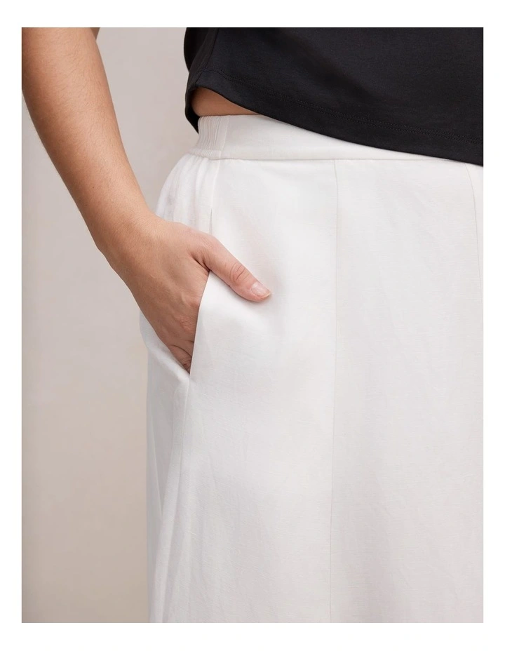 Georgina Linen Blend Midi Skirt in White image 4