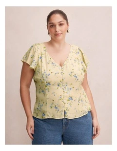 Daphne Flutter Sleeves Blouse in Yellow