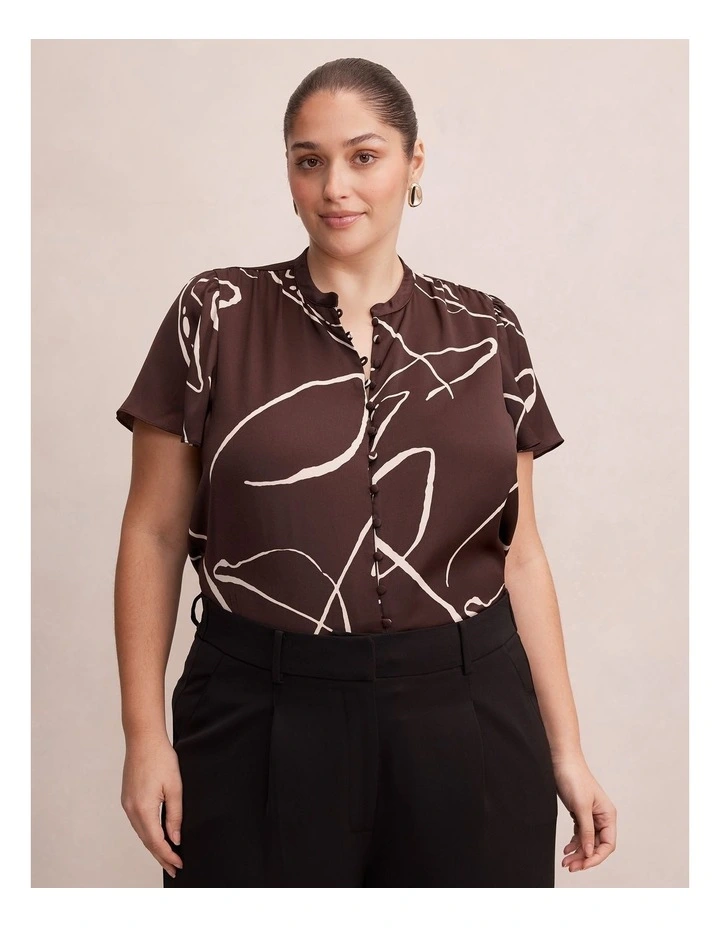 Brodie Flutter Sleeves Blouse in Brown image 1