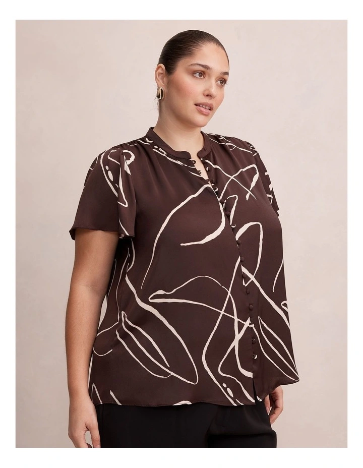 Brodie Flutter Sleeves Blouse in Brown image 3