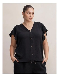 Cecilia Flutter Sleeves Blouse in Black