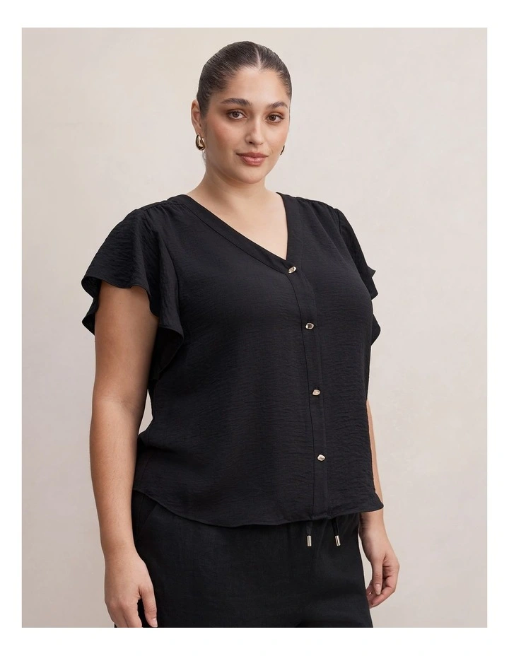 Cecilia Flutter Sleeves Blouse in Black image 3