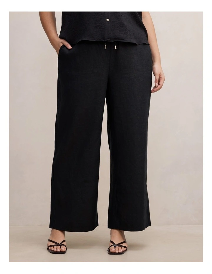 Lily Linen Drawstring Pants in Black image 1