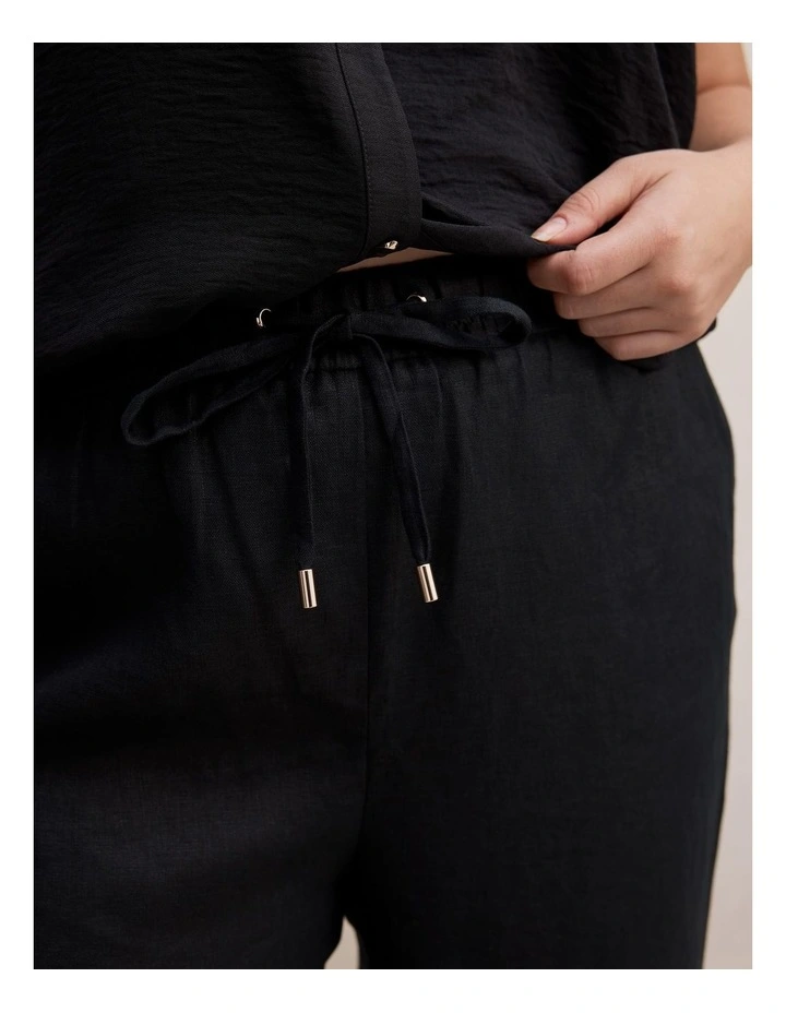 Lily Linen Drawstring Pants in Black image 4
