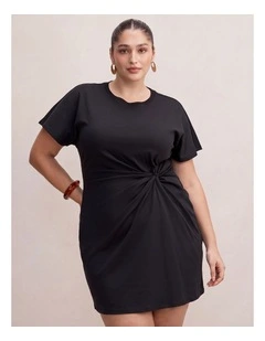 Rose T-Shirt Twist Mini Dress in Black