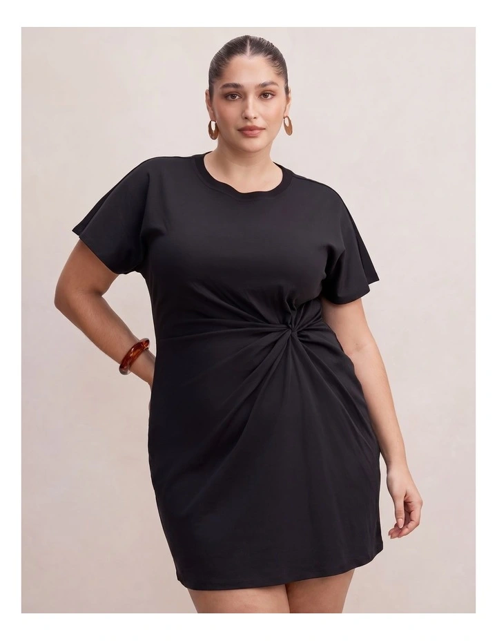 Rose T-Shirt Twist Mini Dress in Black image 1