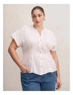 Jemma Curve V-Neck Blouse in Pink