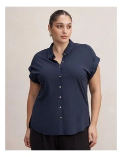 Tia Collar Button Shirt in Navy