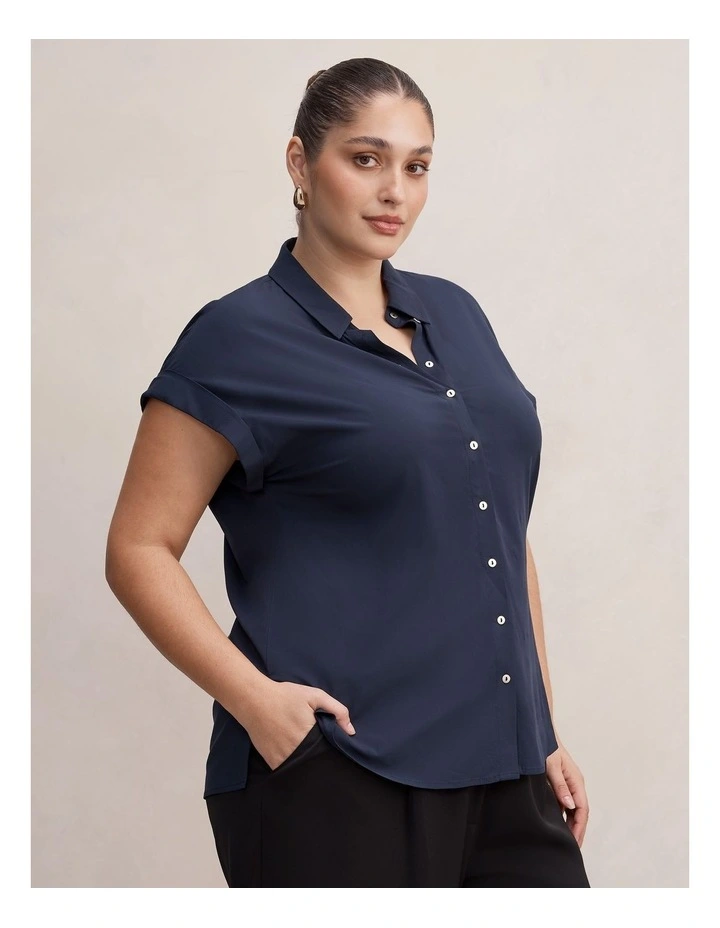 Tia Collar Button Shirt in Navy image 3