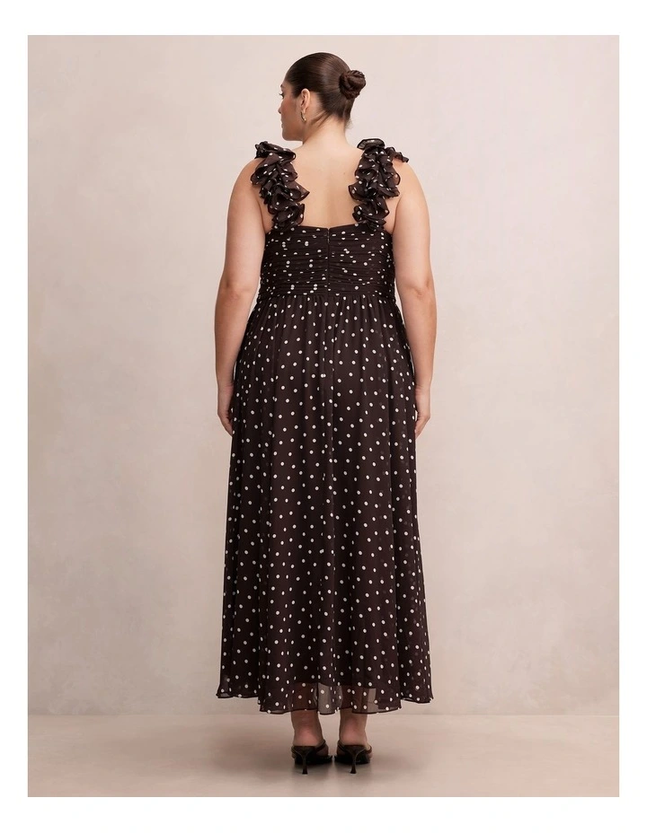 Selena Ruffle Shoulder Maxi Dress in Brown image 2