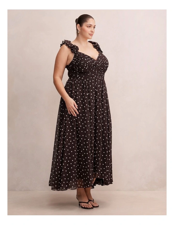 Selena Ruffle Shoulder Maxi Dress in Brown image 3