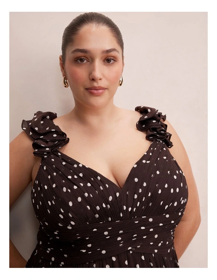 Selena Ruffle Shoulder Maxi Dress in Brown image 4