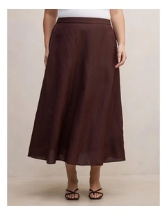 Georgina Linen Blend Midi Skirt in Brown
