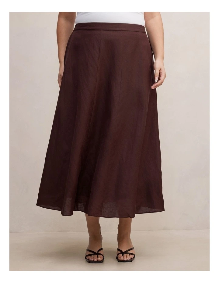 Georgina Linen Blend Midi Skirt in Brown image 1