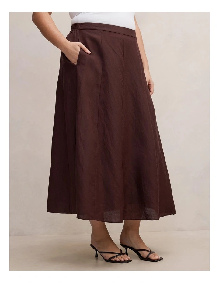 Georgina Linen Blend Midi Skirt in Brown image 3