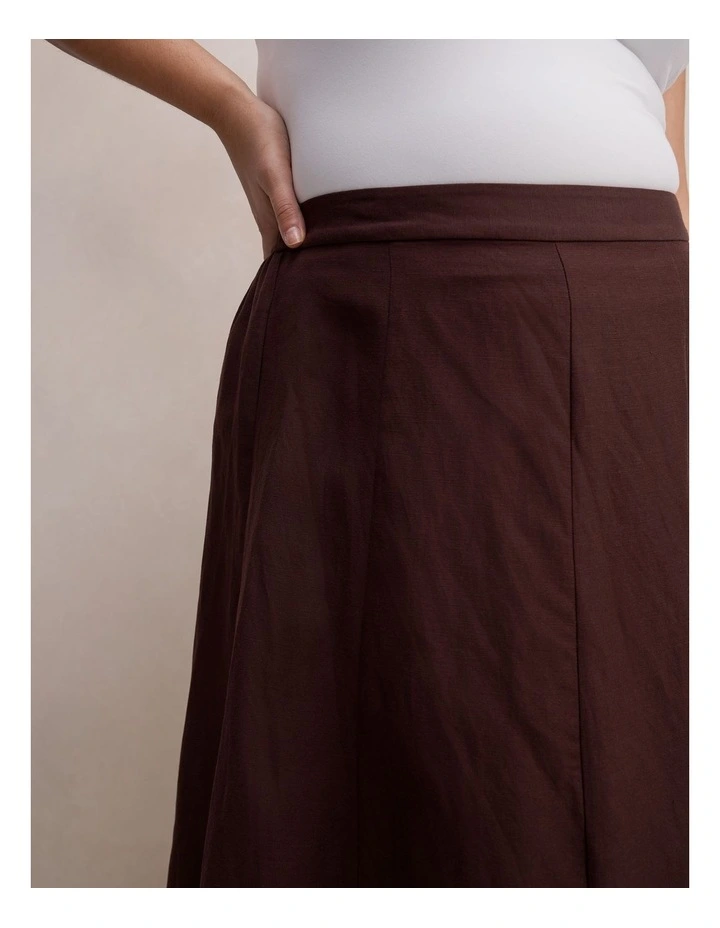 Georgina Linen Blend Midi Skirt in Brown image 4