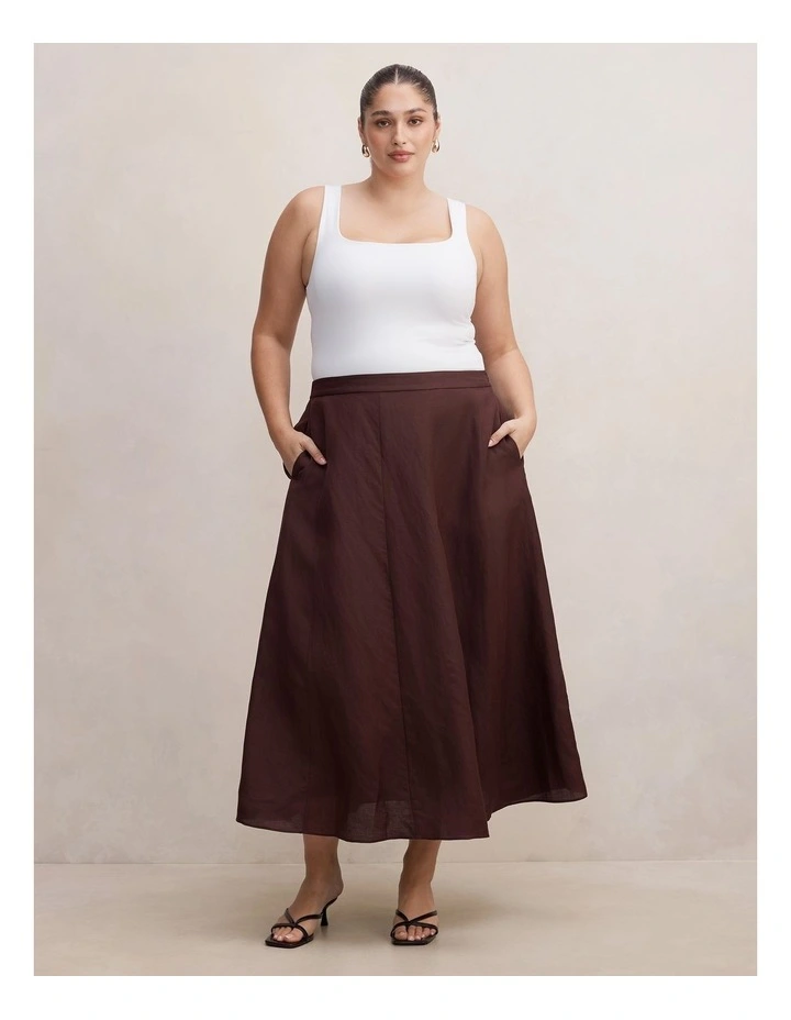 Georgina Linen Blend Midi Skirt in Brown image 5