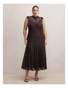 Arielle Lace Midi Dress in Brown