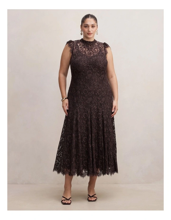 Arielle Lace Midi Dress in Brown image 1