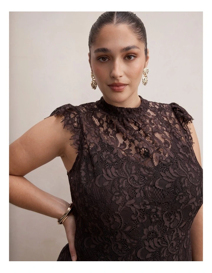 Arielle Lace Midi Dress in Brown image 4