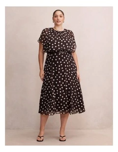 Dalton Flutter Sleeves Midi Dress in Multi
