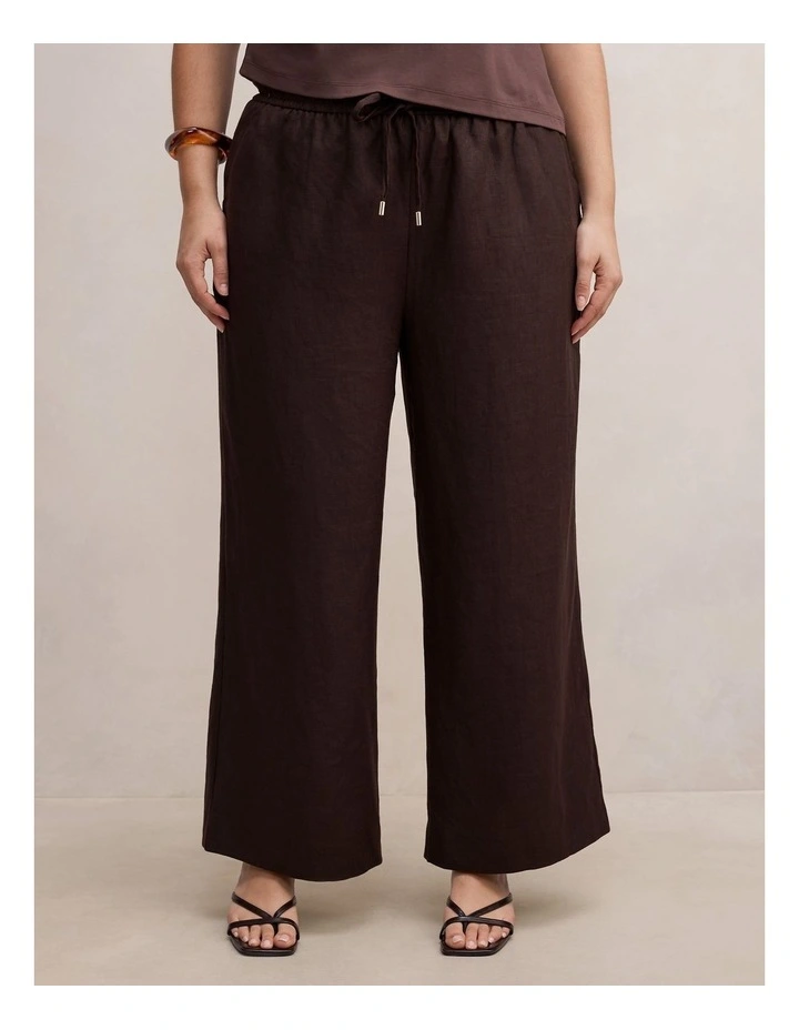 Lily Linen Drawstring Pants in Chocolate image 1