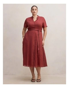 Therese Short Sleeves Midi Dress in Red