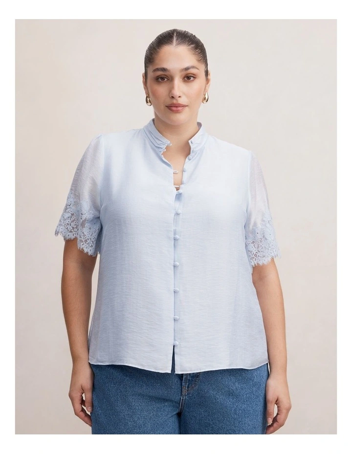 Ana Lace Detail Blouse in Blue image 1