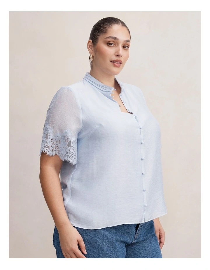 Ana Lace Detail Blouse in Blue image 3
