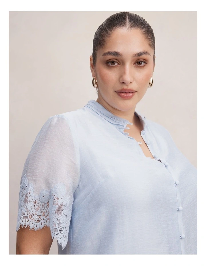 Ana Lace Detail Blouse in Blue image 4
